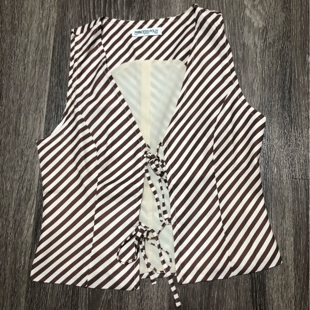 Princess Polly Brown Striped Tie-Front Vest Waistcoat - Size US 4